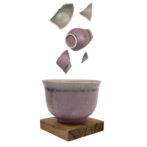 Kintsugi Cup Purple Glaze Pottery Chawan Gold Crack Art Personal Growth Gift